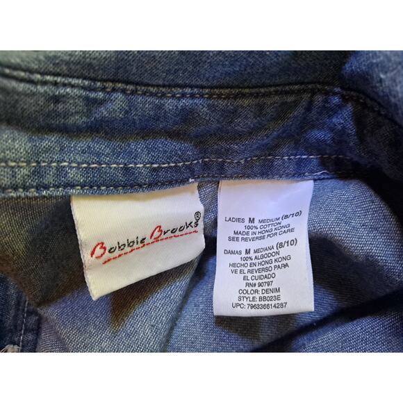 Bobbie Brooks Denim Embroidered Floral‎ Button Up Shirt Size Medium - Picture 3 of 7